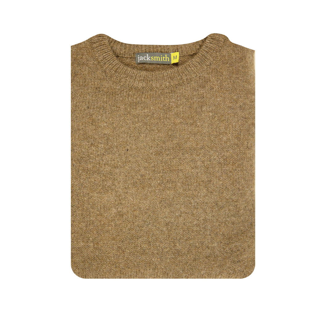 100% SHETLAND RAGG WOOL CREW Round Neck Knit JUMPER Pullover Mens Sweater Knitted - Nutmeg - 6XL