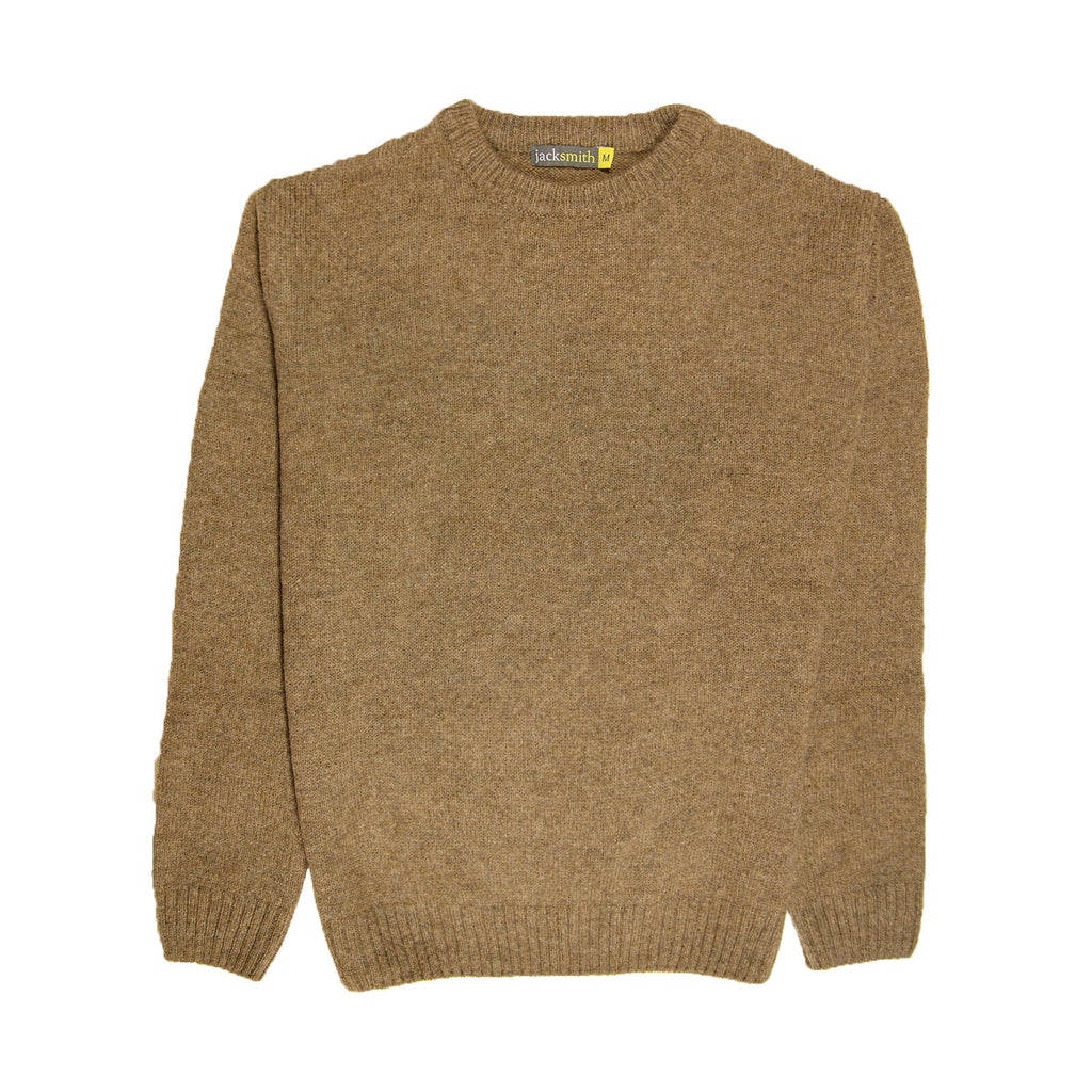 100% SHETLAND RAGG WOOL CREW Round Neck Knit JUMPER Pullover Mens Sweater Knitted - Nutmeg - S