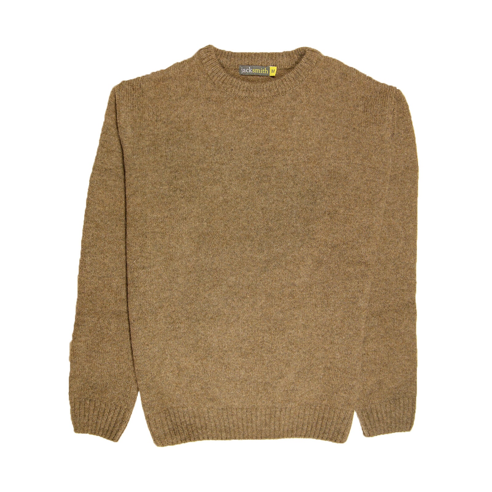 100% SHETLAND RAGG WOOL CREW Round Neck Knit JUMPER Pullover Mens Sweater Knitted - Nutmeg - S