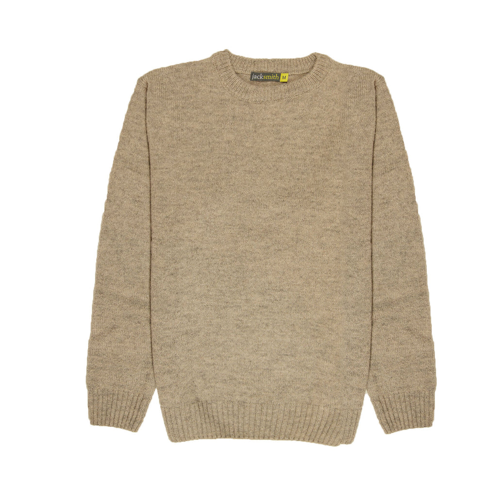 100% SHETLAND RAGG WOOL CREW Round Neck Knit JUMPER Pullover Mens Sweater Knitted - Beige - M