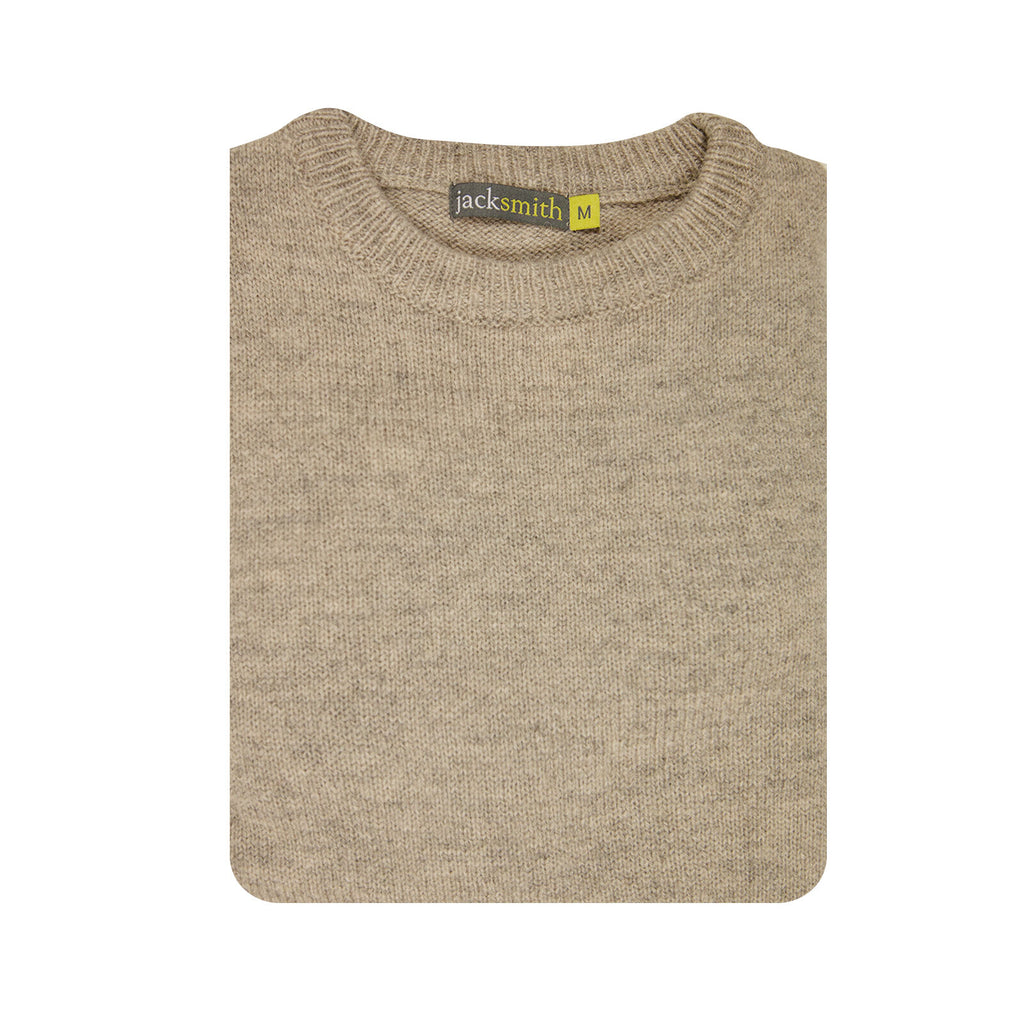 100% SHETLAND RAGG WOOL CREW Round Neck Knit JUMPER Pullover Mens Sweater Knitted - Beige - XL