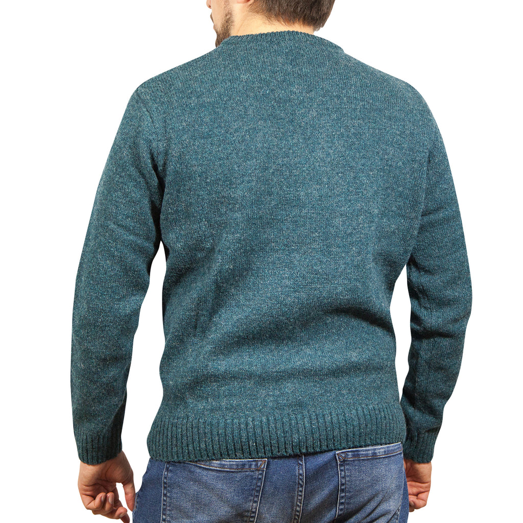 100% SHETLAND RAGG WOOL CREW Round Neck Knit JUMPER Pullover Mens Sweater Knitted - Sherwood - 3XL