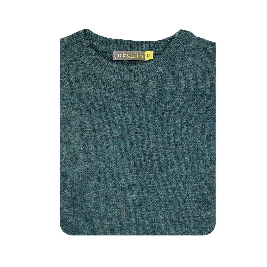 100% SHETLAND RAGG WOOL CREW Round Neck Knit JUMPER Pullover Mens Sweater Knitted - Sherwood - M