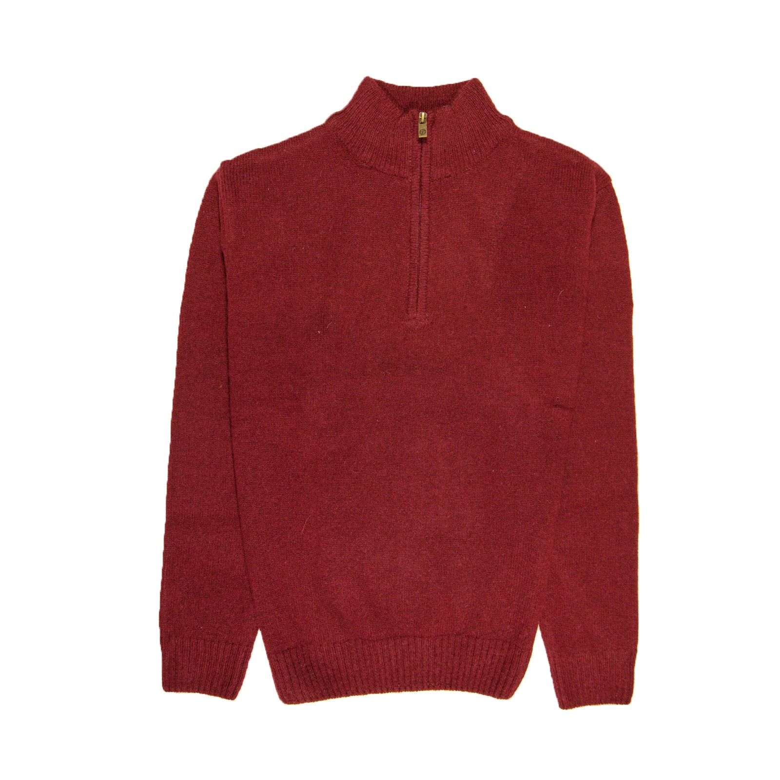 100% SHETLAND RAGG WOOL Half Zip Up Knit JUMPER Pullover Mens Sweater Knitted - Burgundy - S