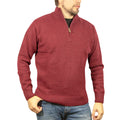 100% SHETLAND RAGG WOOL Half Zip Up Knit JUMPER Pullover Mens Sweater Knitted - Burgundy - XXL