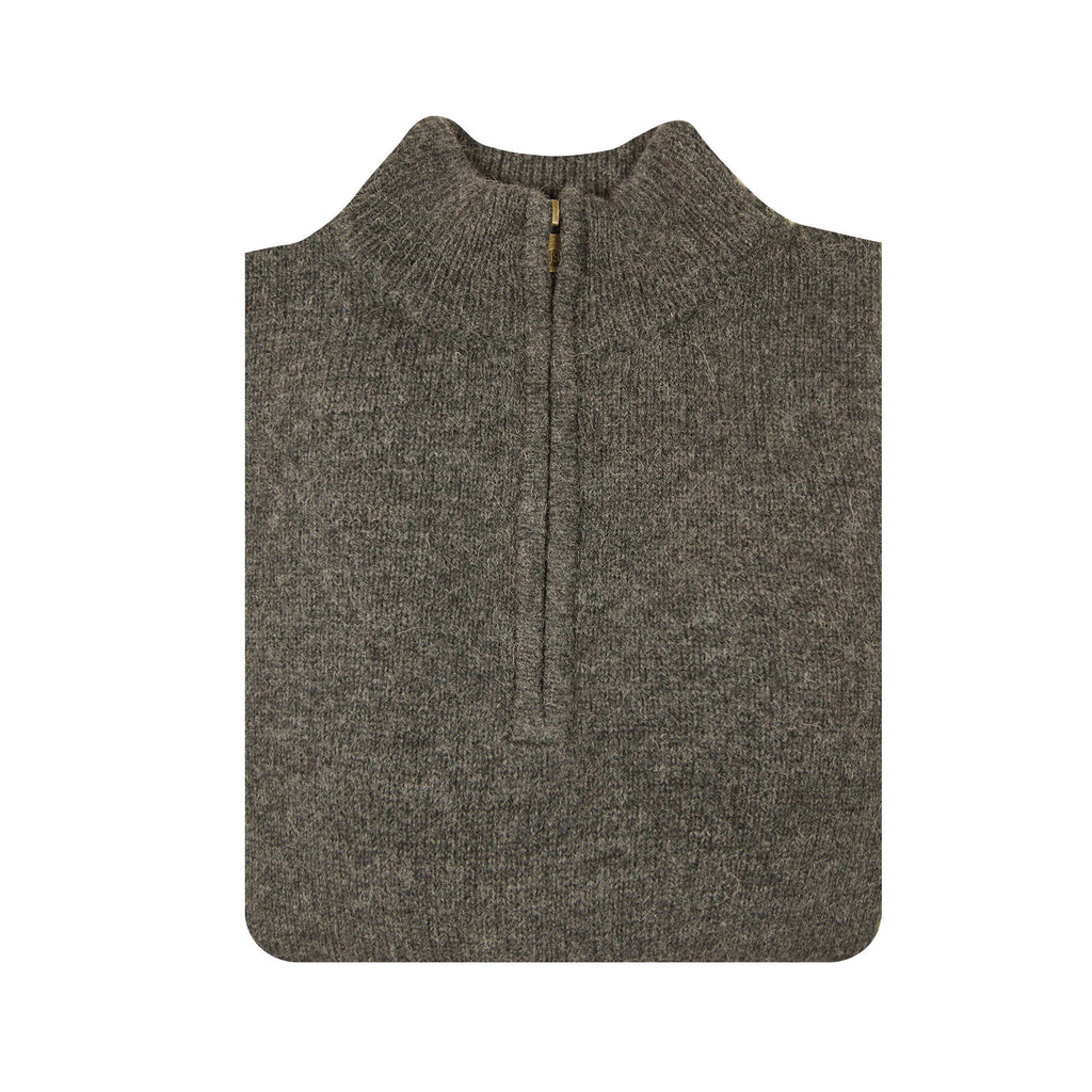 100% SHETLAND RAGG WOOL Half Zip Up Knit JUMPER Pullover Mens Sweater Knitted - Charcoal - L