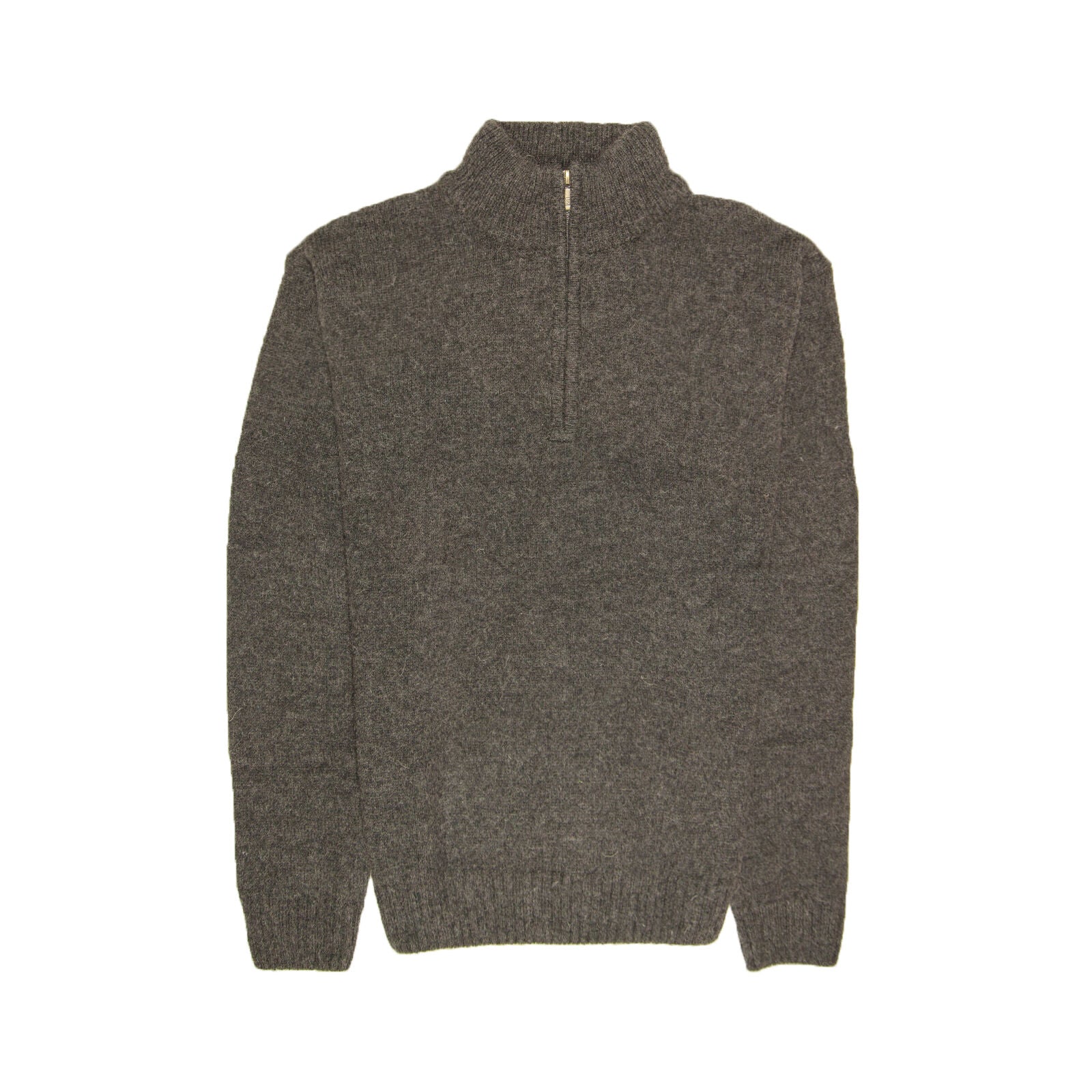 100% SHETLAND RAGG WOOL Half Zip Up Knit JUMPER Pullover Mens Sweater Knitted - Charcoal - L