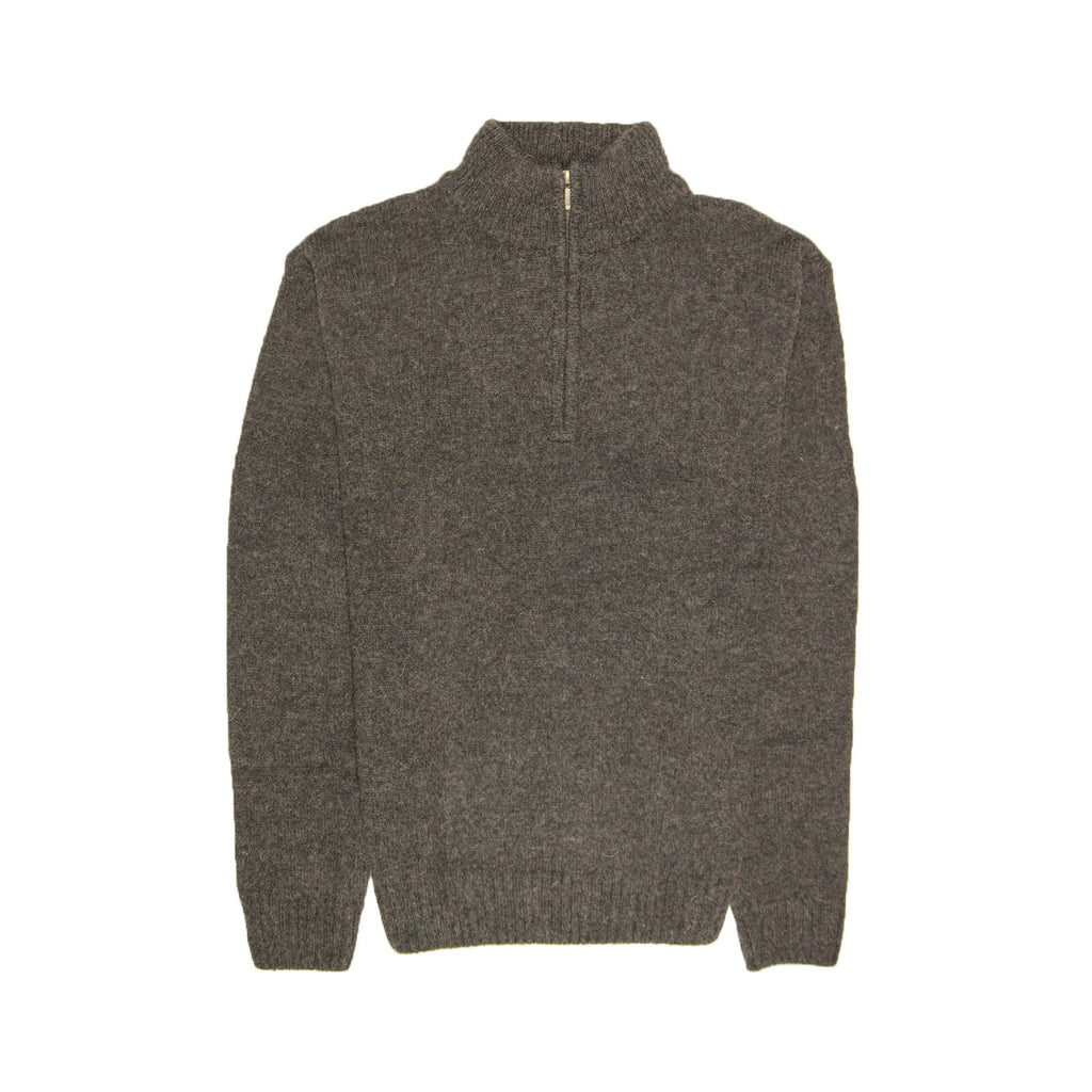 100% SHETLAND RAGG WOOL Half Zip Up Knit JUMPER Pullover Mens Sweater Knitted - Charcoal - XL