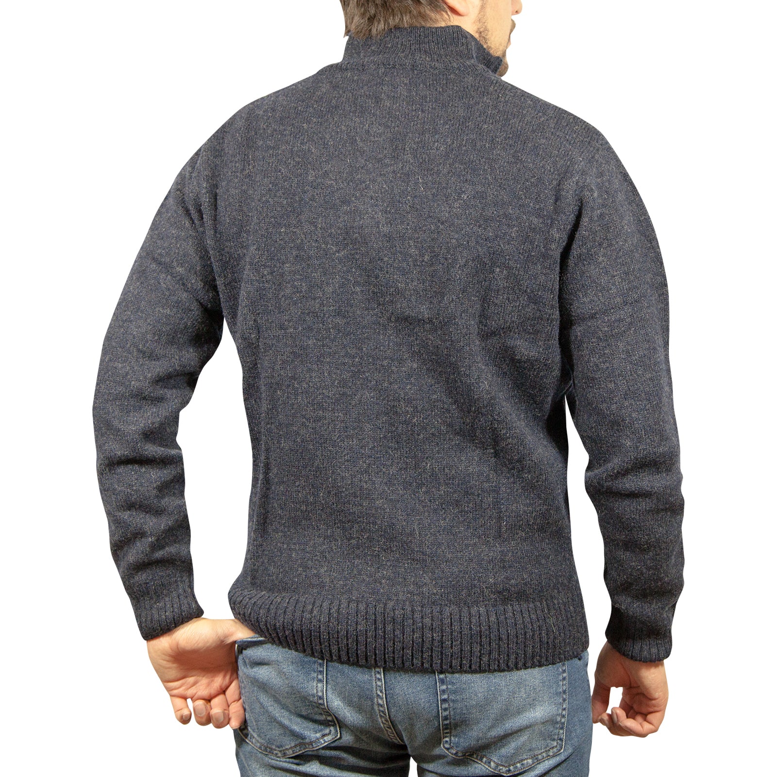 100% SHETLAND RAGG WOOL Half Zip Up Knit JUMPER Pullover Mens Sweater Knitted - Denim Blue (45) - 3XL - 5XL