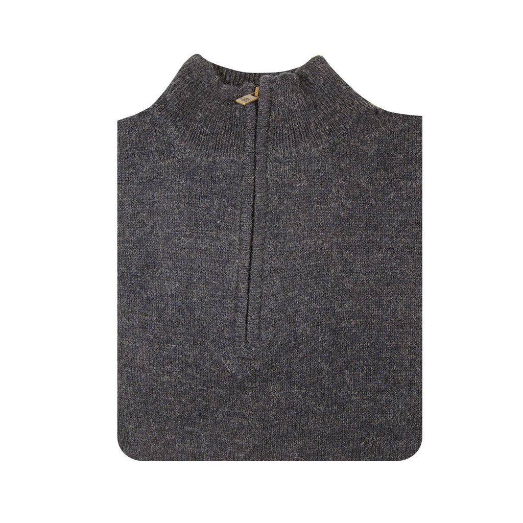 100% SHETLAND RAGG WOOL Half Zip Up Knit JUMPER Pullover Mens Sweater Knitted - Denim Blue (45) - 3XL - M