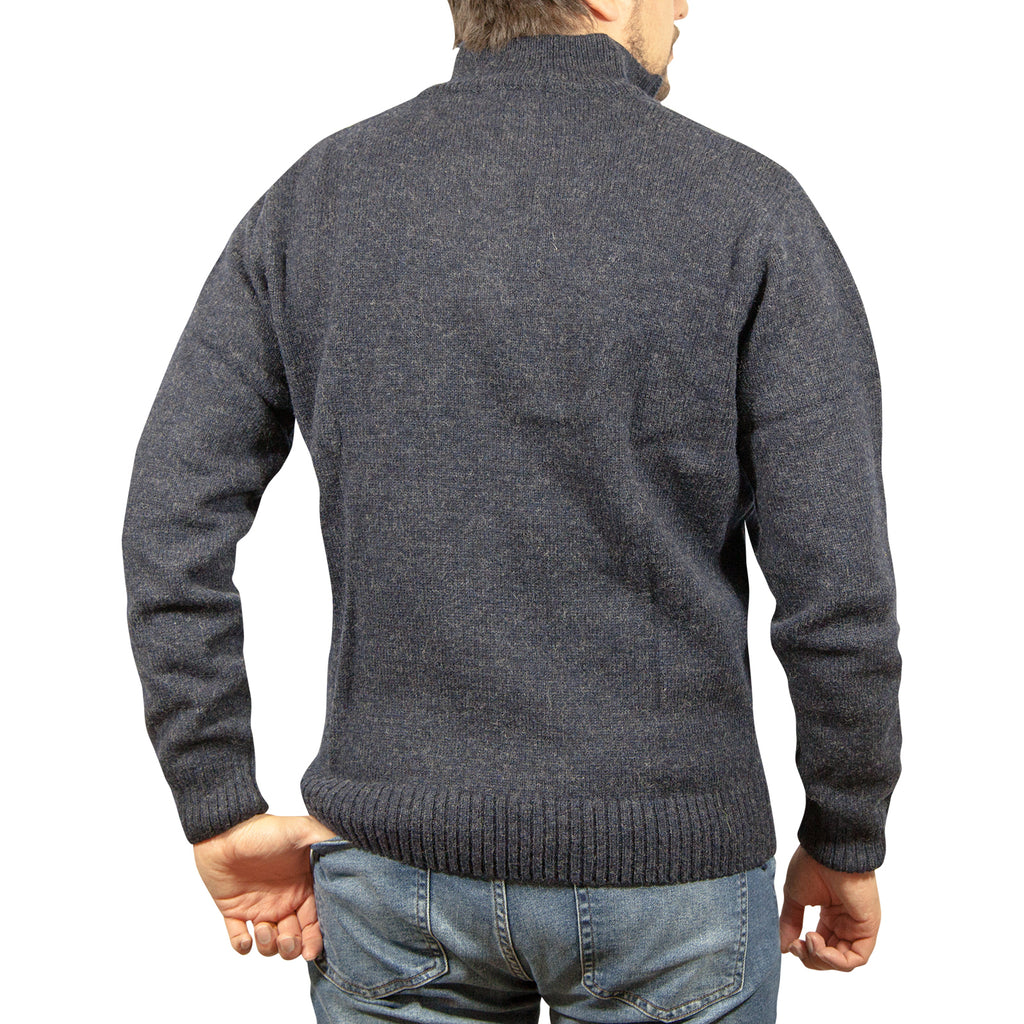 100% SHETLAND RAGG WOOL Half Zip Up Knit JUMPER Pullover Mens Sweater Knitted - Denim Blue (45) - 3XL - S