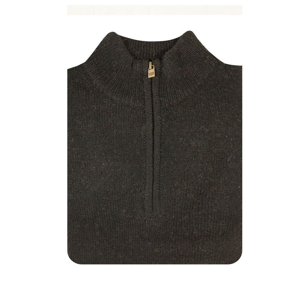 100% SHETLAND RAGG WOOL Half Zip Up Knit JUMPER Pullover Mens Sweater Knitted - Plain Black - 3XL