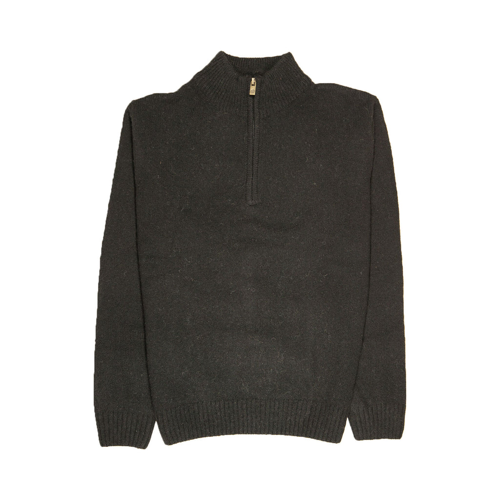 100% SHETLAND RAGG WOOL Half Zip Up Knit JUMPER Pullover Mens Sweater Knitted - Plain Black - 5XL