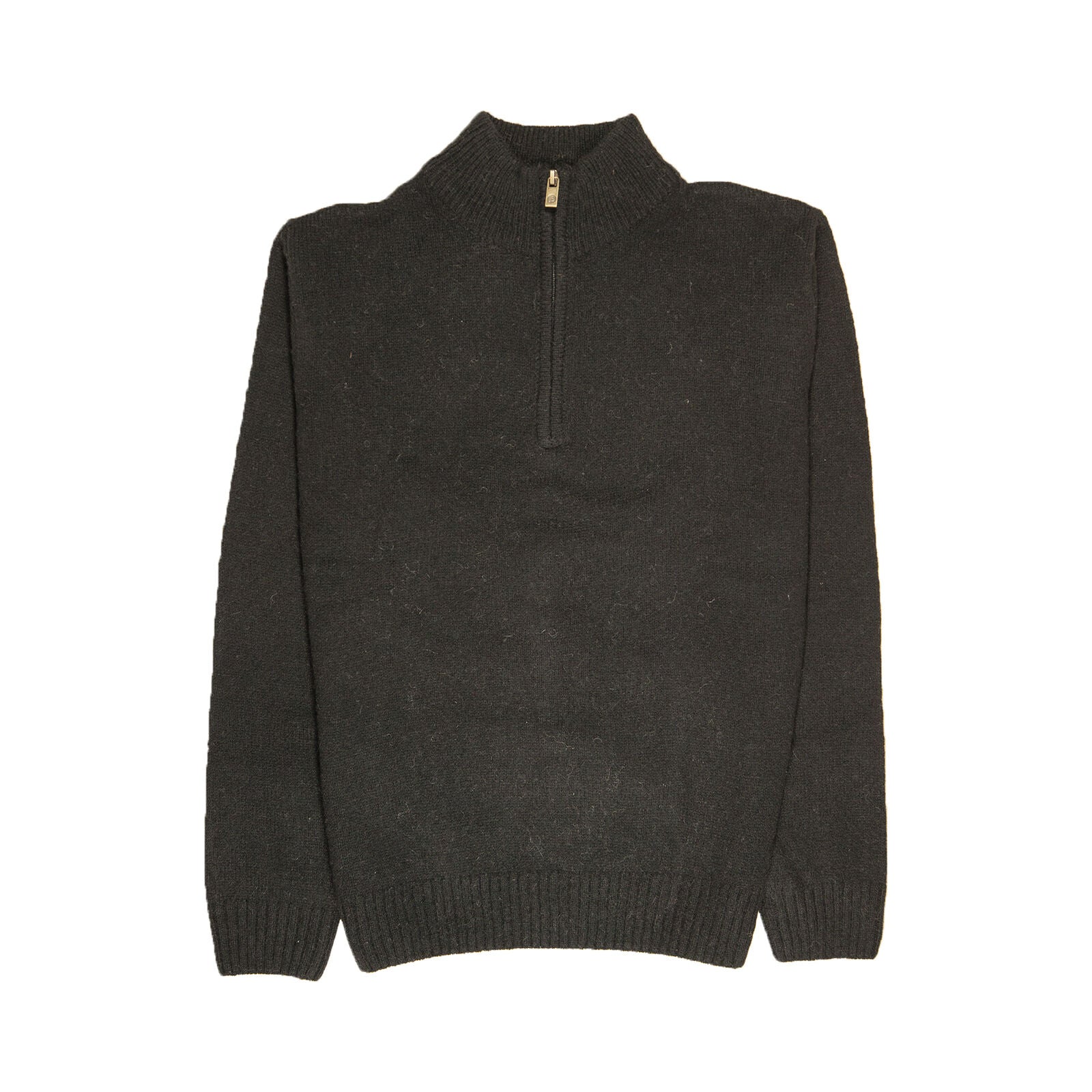 100% SHETLAND RAGG WOOL Half Zip Up Knit JUMPER Pullover Mens Sweater Knitted - Plain Black - 5XL