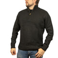 100% SHETLAND RAGG WOOL Half Zip Up Knit JUMPER Pullover Mens Sweater Knitted - Plain Black - XL