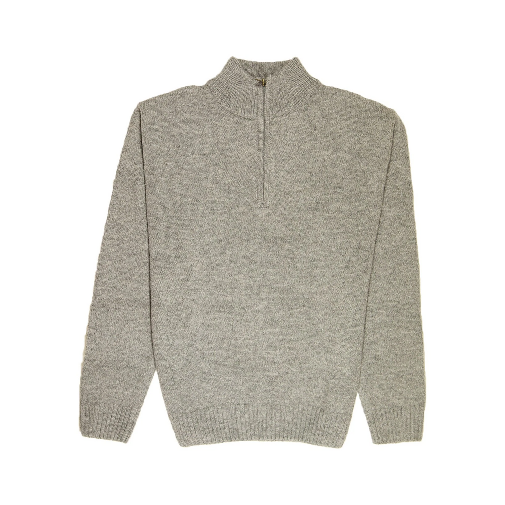 100% SHETLAND RAGG WOOL Half Zip Up Knit JUMPER Pullover Mens Sweater Knitted - Grey - M