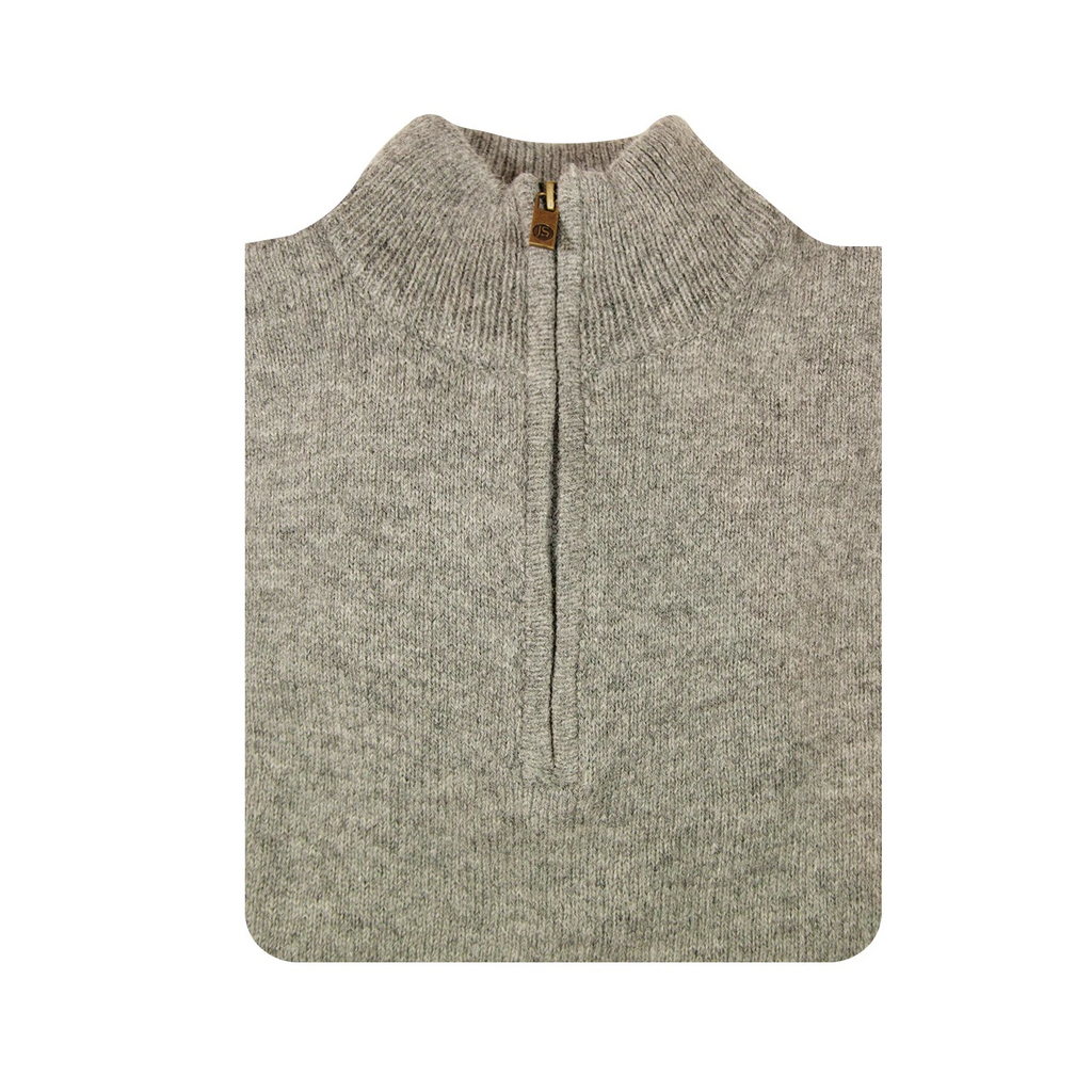 100% SHETLAND RAGG WOOL Half Zip Up Knit JUMPER Pullover Mens Sweater Knitted - Grey - M