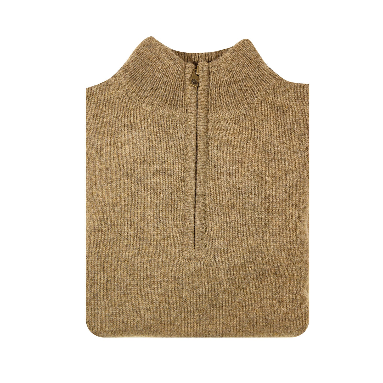 100% SHETLAND RAGG WOOL Half Zip Up Knit JUMPER Pullover Mens Sweater Knitted - Nutmeg - 5XL