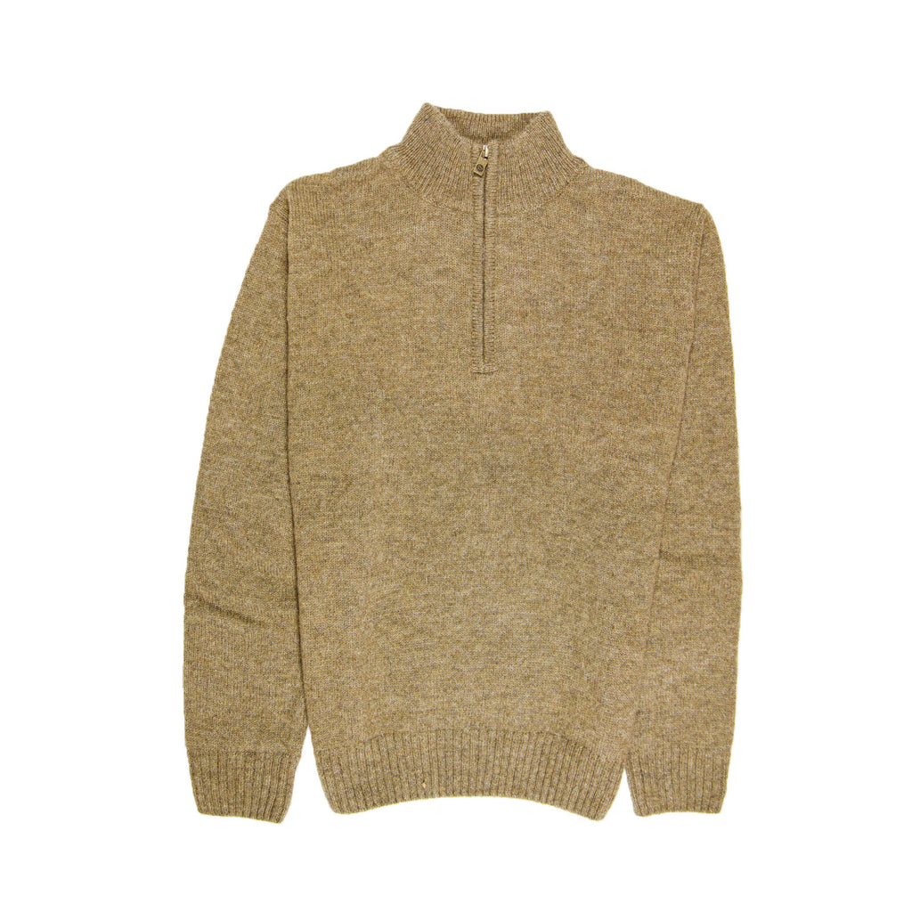 100% SHETLAND RAGG WOOL Half Zip Up Knit JUMPER Pullover Mens Sweater Knitted - Nutmeg - M