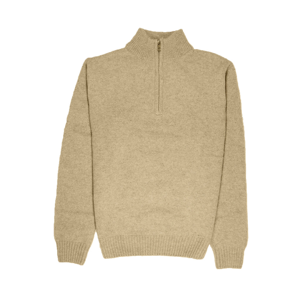 100% SHETLAND RAGG WOOL Half Zip Up Knit JUMPER Pullover Mens Sweater Knitted - Oat Marle - M