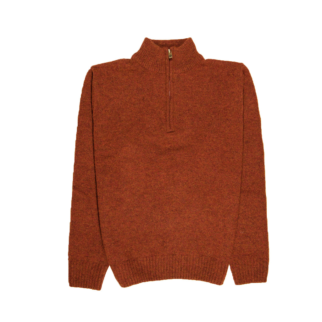 100% SHETLAND RAGG WOOL Zip Up Knit JUMPER Pullover Mens Sweater Knitted - Rust 5XL