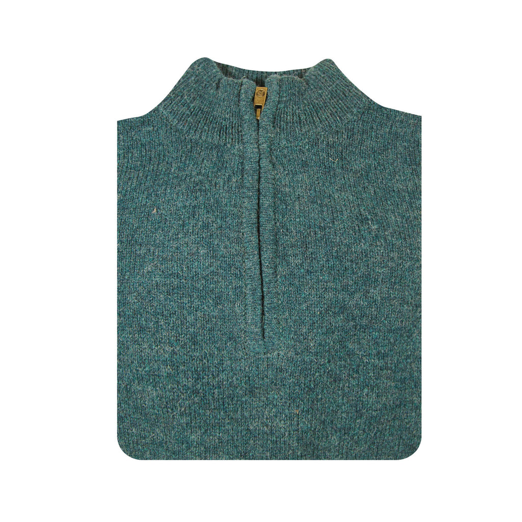 100% SHETLAND RAGG WOOL Half Zip Up Knit JUMPER Pullover Mens Sweater Knitted - Sherwood - 3XL