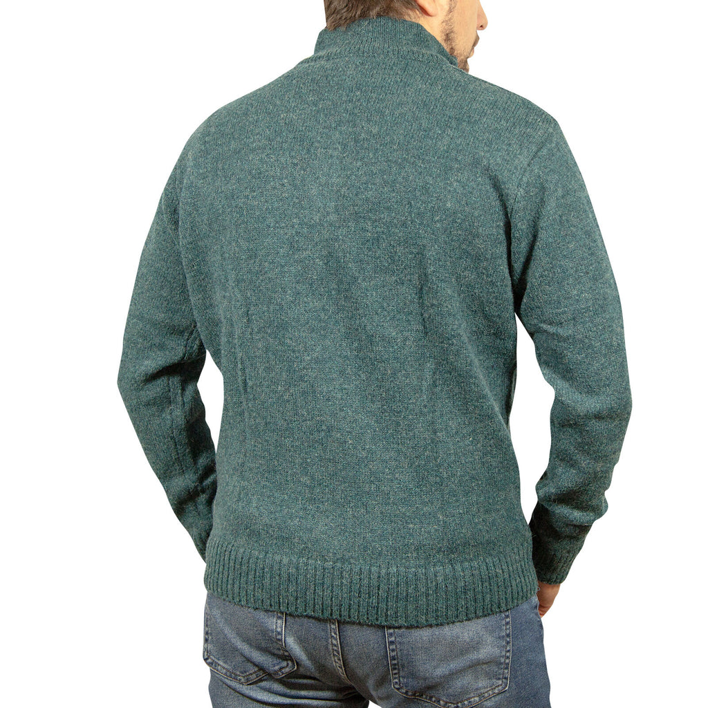100% SHETLAND RAGG WOOL Half Zip Up Knit JUMPER Pullover Mens Sweater Knitted - Sherwood - 5XL