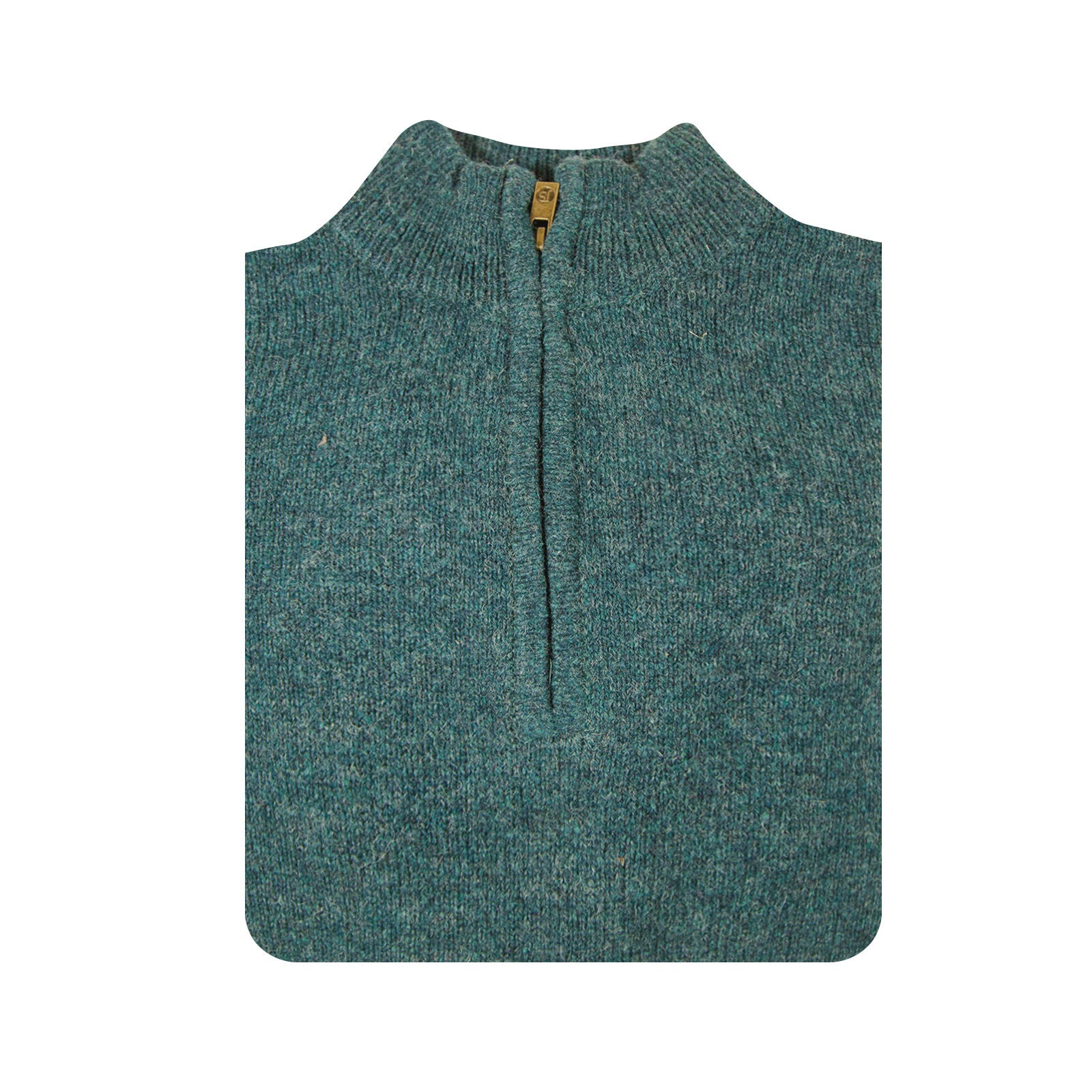100% SHETLAND RAGG WOOL Half Zip Up Knit JUMPER Pullover Mens Sweater Knitted - Sherwood - 5XL
