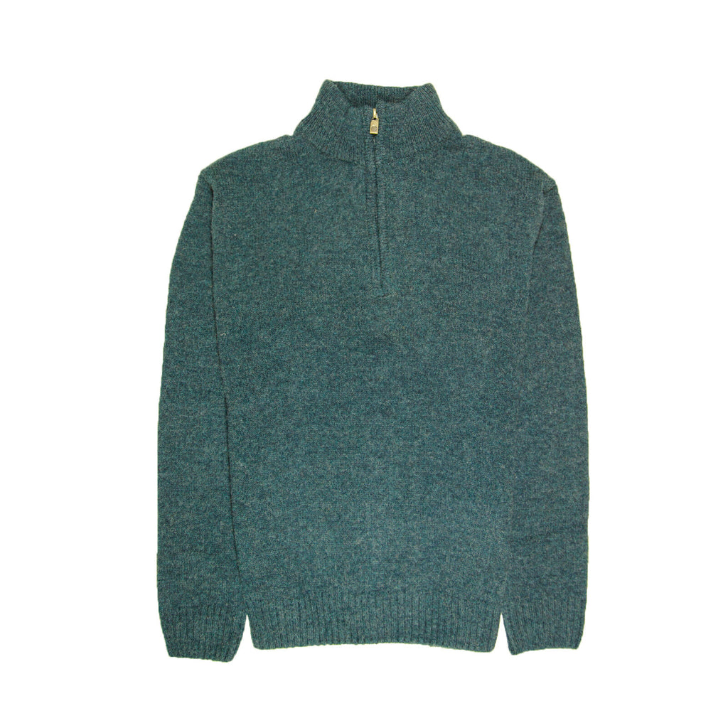 100% SHETLAND RAGG WOOL Half Zip Up Knit JUMPER Pullover Mens Sweater Knitted - Sherwood - XL