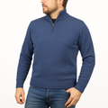 100% SHETLAND RAGG WOOL Half Zip Up Knit JUMPER Pullover Mens Sweater Knitted in Sky  - L