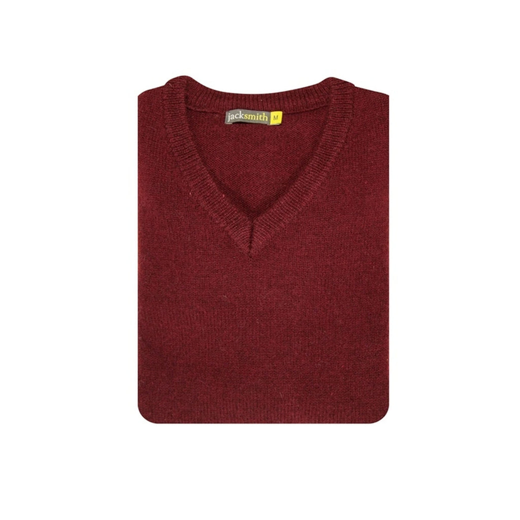 100% Shetland Ragg Wool V Neck Knit Jumper Pullover Mens Sweater Knitted - Burgundy - 3XL