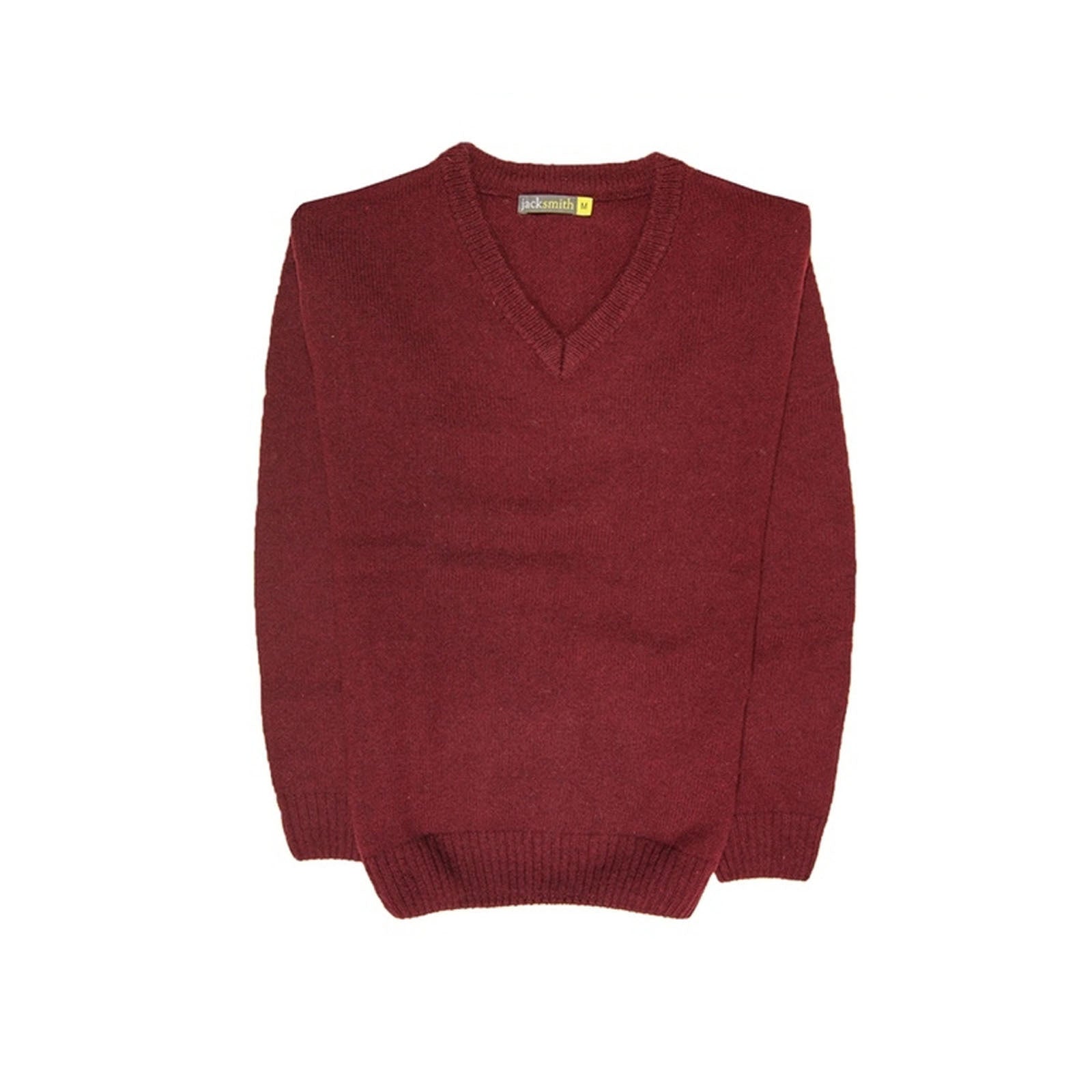 100% Shetland Ragg Wool V Neck Knit Jumper Pullover Mens Sweater Knitted - Burgundy - XL