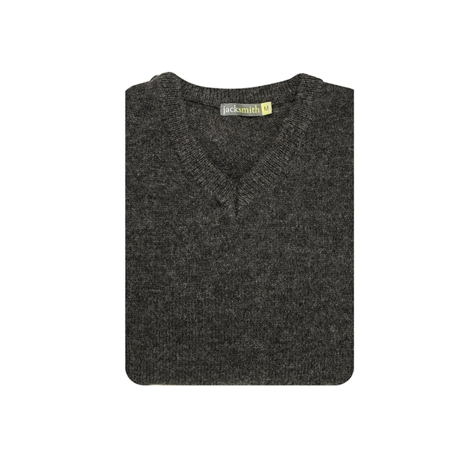 100% Shetland Ragg Wool V Neck Knit Jumper Pullover Mens Sweater Knitted - Charcoal - M