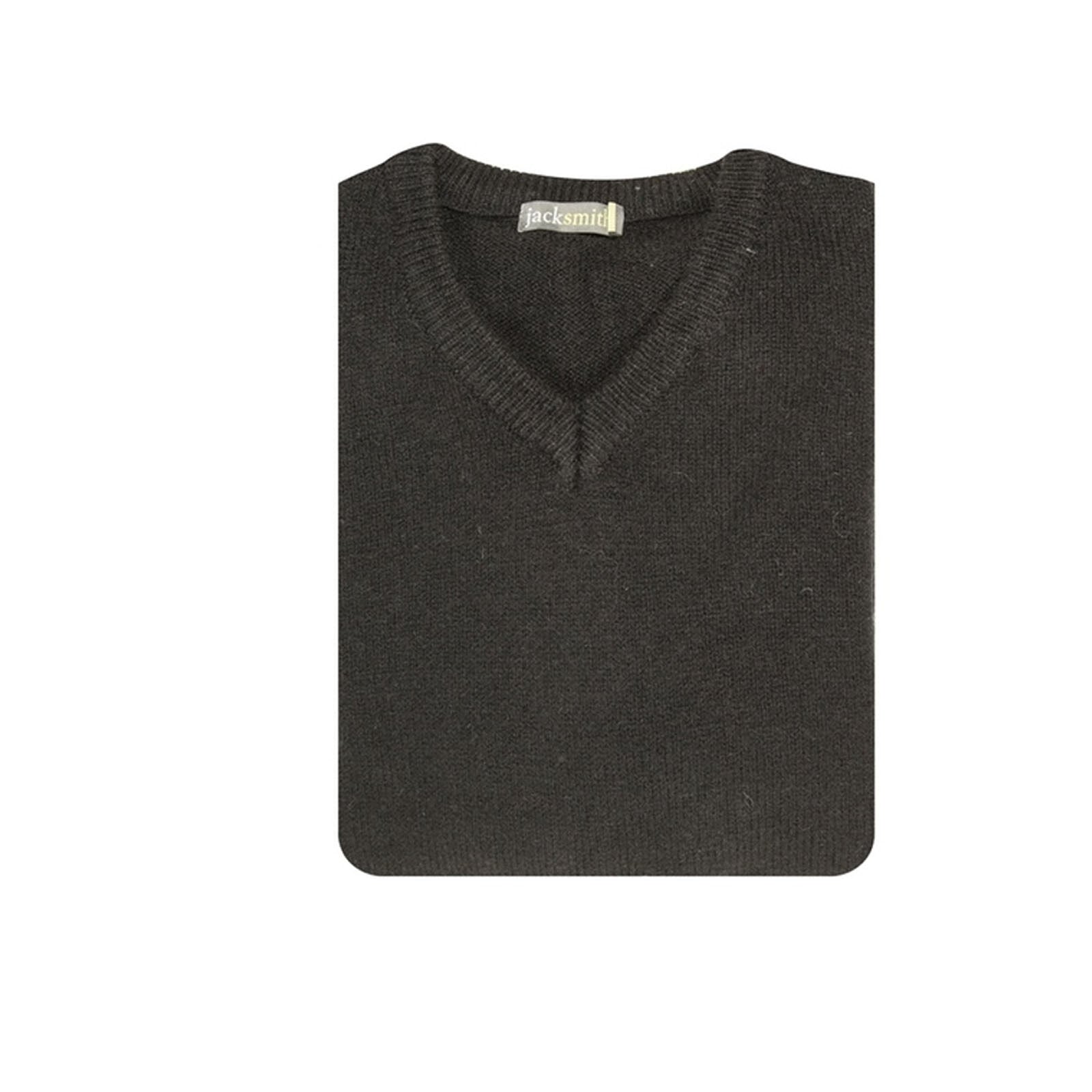 100% Shetland Ragg Wool V Neck Knit Jumper Pullover Mens Sweater Knitted - Plain Black - 4XL