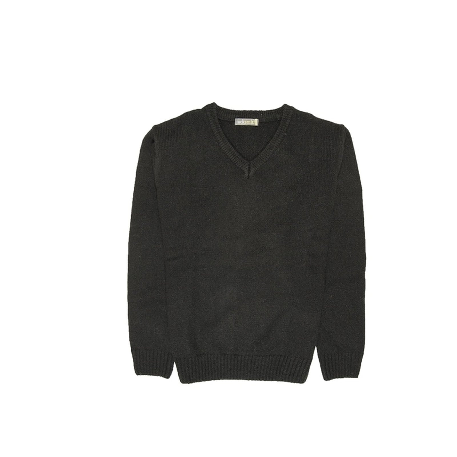 100% Shetland Ragg Wool V Neck Knit Jumper Pullover Mens Sweater Knitted - Plain Black - 4XL