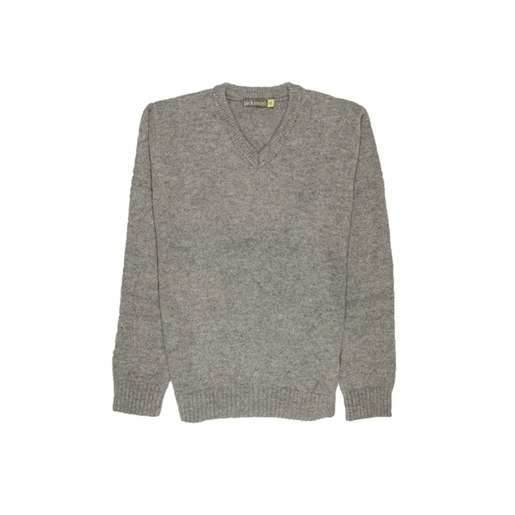 100% Shetland Ragg Wool V Neck Knit Jumper Pullover Mens Sweater Knitted - Grey - L