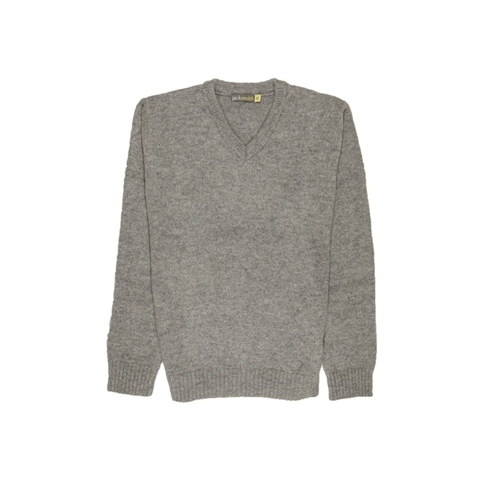 100% Shetland Ragg Wool V Neck Knit Jumper Pullover Mens Sweater Knitted - Grey - M