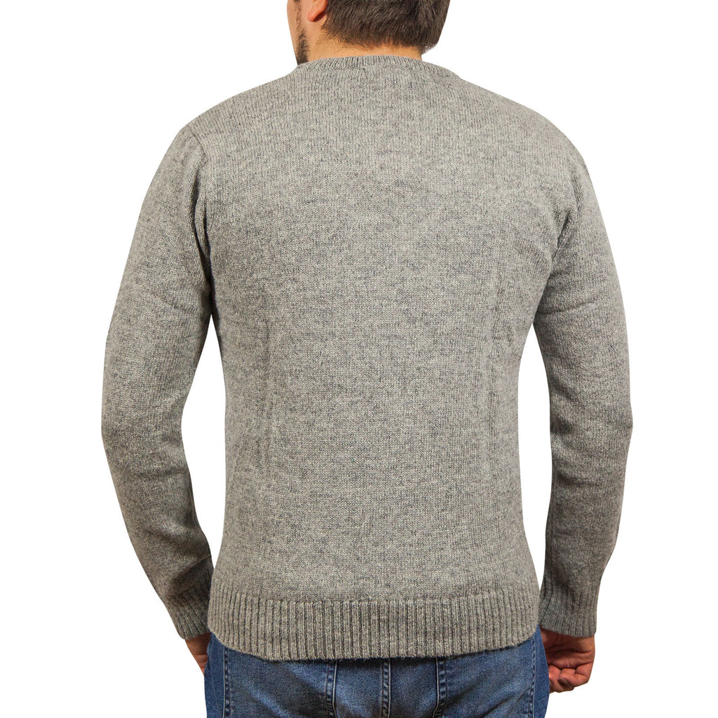 100% Shetland Ragg Wool V Neck Knit Jumper Pullover Mens Sweater Knitted - Grey - XL