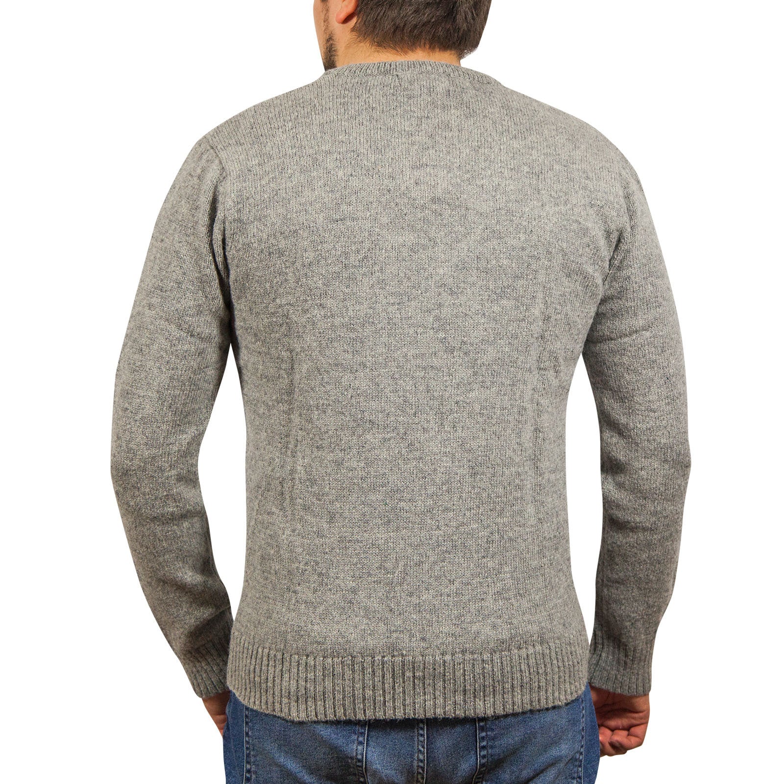 100% Shetland Ragg Wool V Neck Knit Jumper Pullover Mens Sweater Knitted - Grey - XL