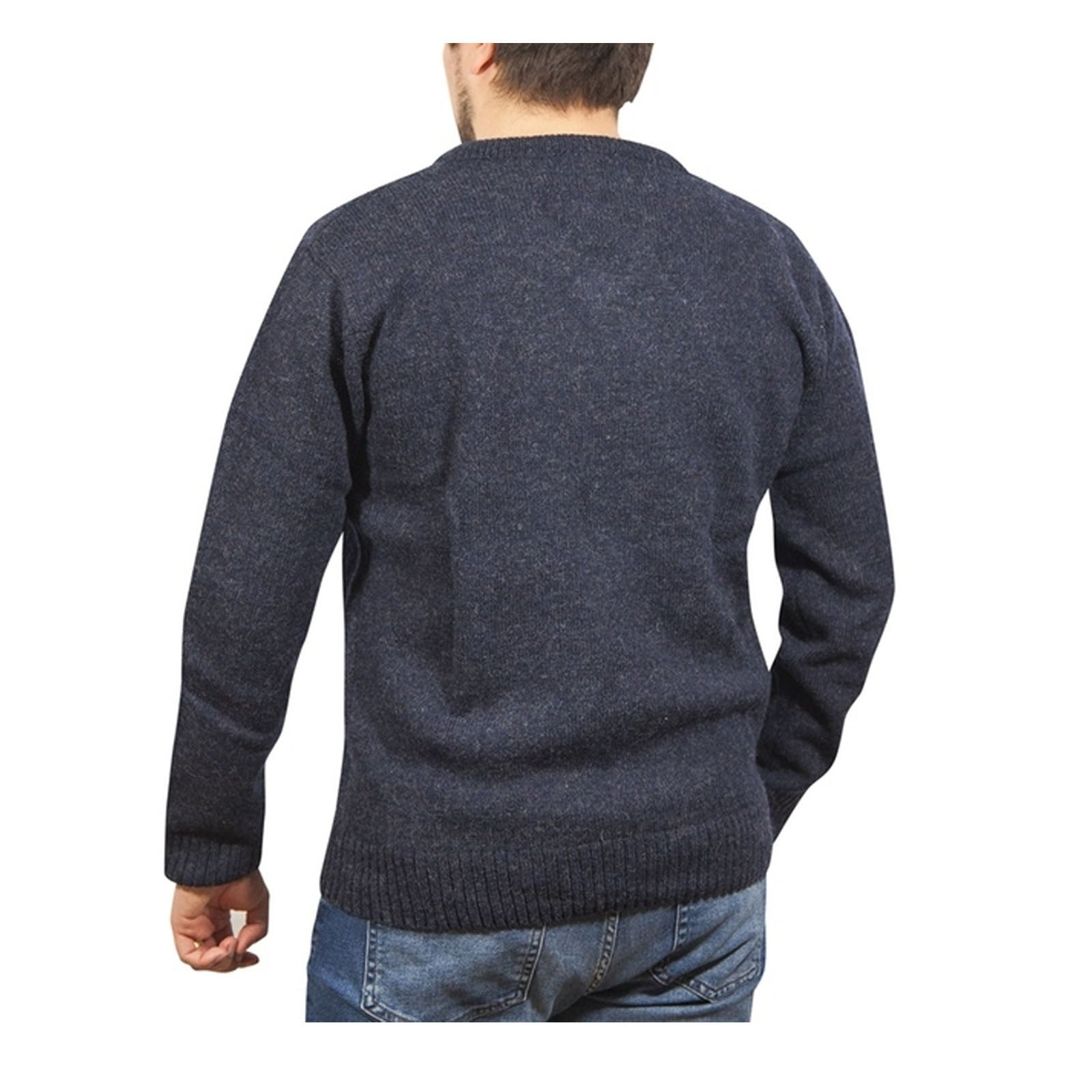 100% Shetland Ragg Wool V Neck Knit Jumper Pullover Mens Sweater Knitted - Navy - 3XL