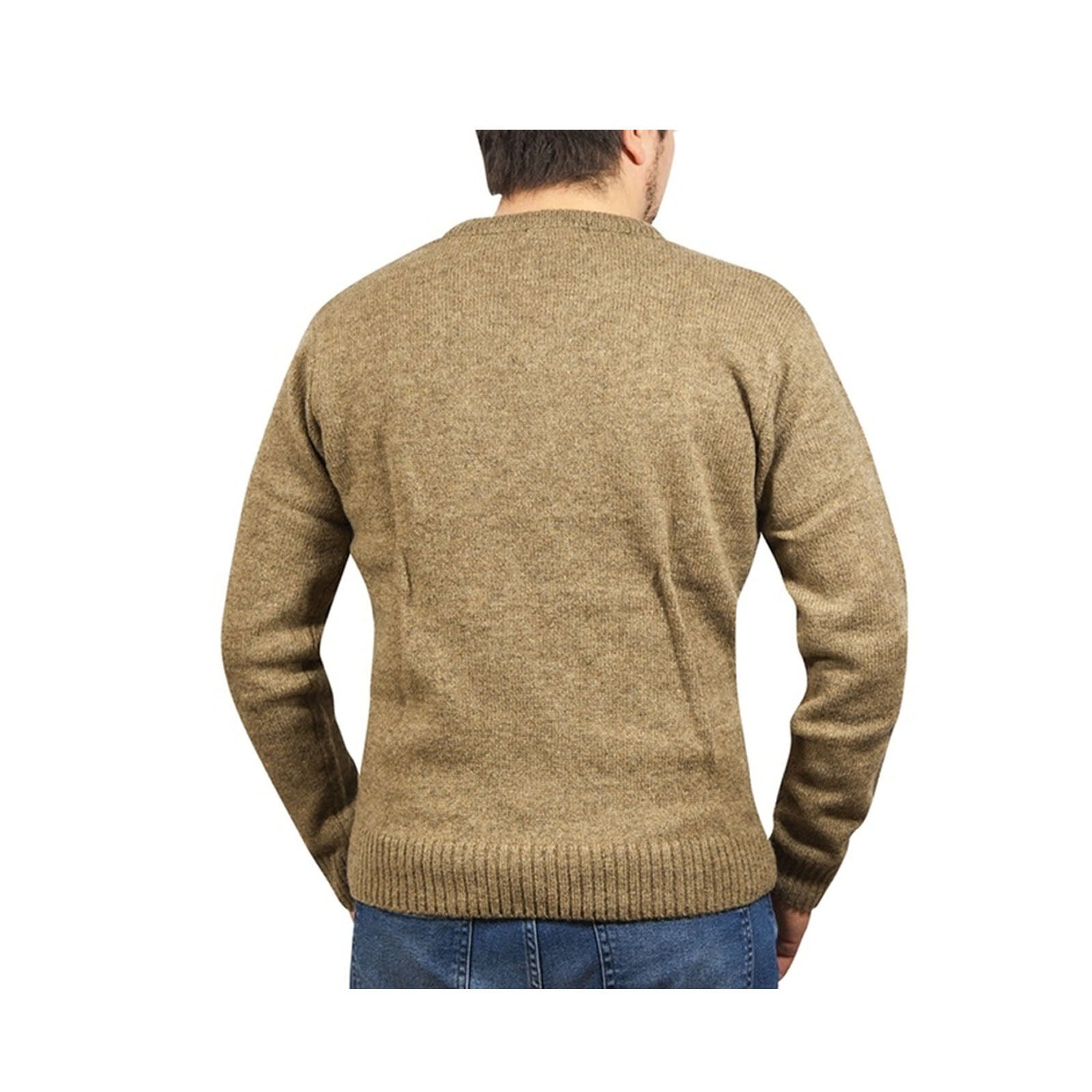100% Shetland Ragg Wool V Neck Knit Jumper Pullover Mens Sweater Knitted - Nutmeg - 6XL