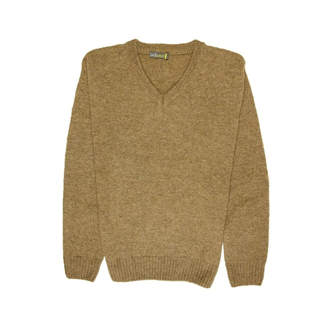 100% Shetland Ragg Wool V Neck Knit Jumper Pullover Mens Sweater Knitted - Nutmeg - 6XL