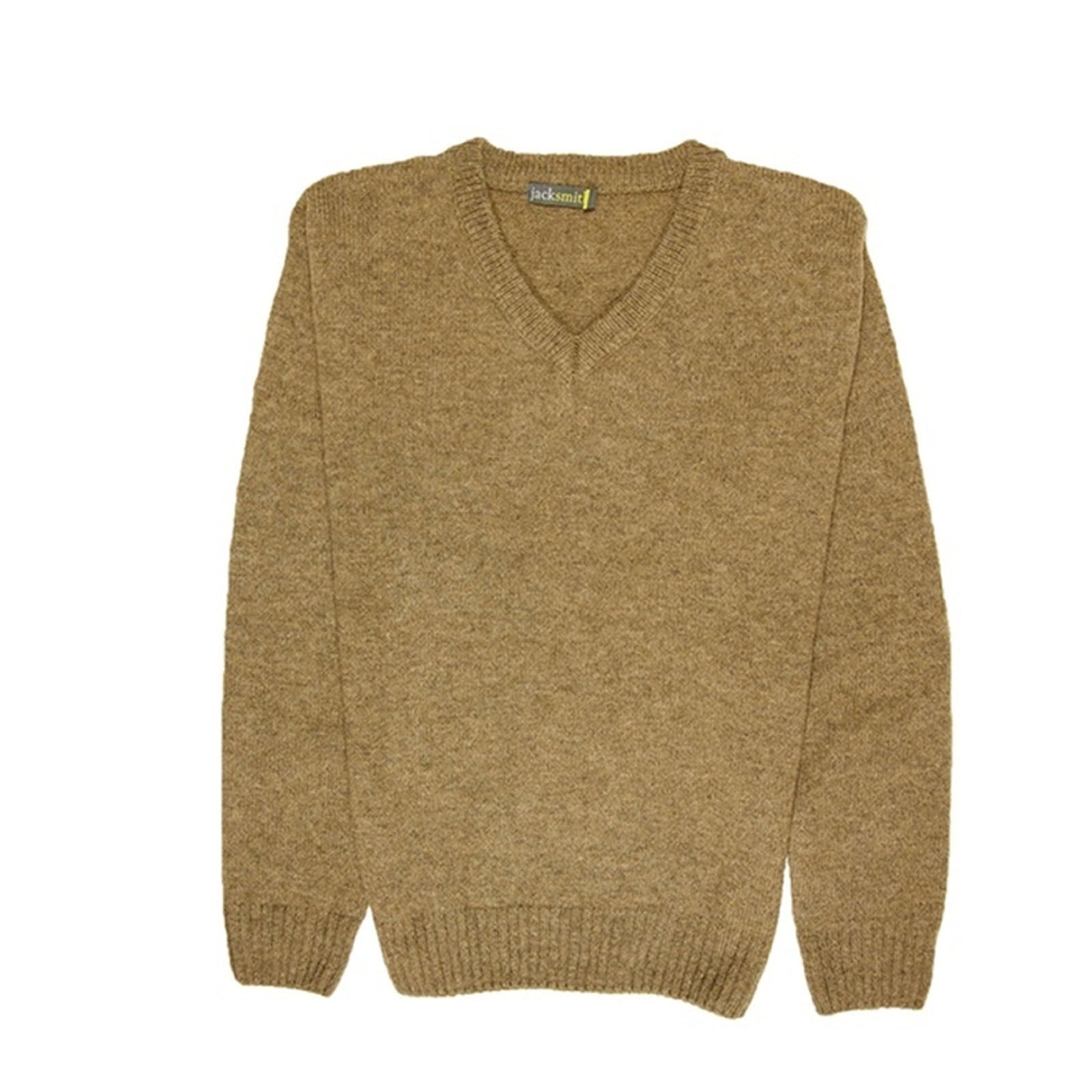 100% Shetland Ragg Wool V Neck Knit Jumper Pullover Mens Sweater Knitted - Nutmeg - S