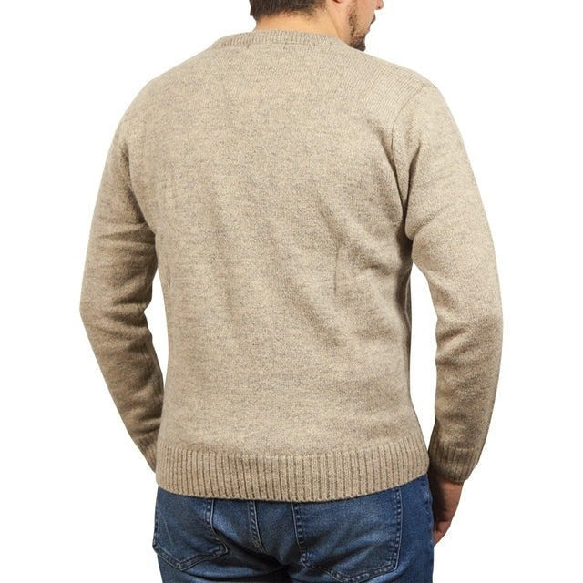 100% Shetland Ragg Wool V Neck Knit Jumper Pullover Mens Sweater Knitted - Oat Marle - 3XL