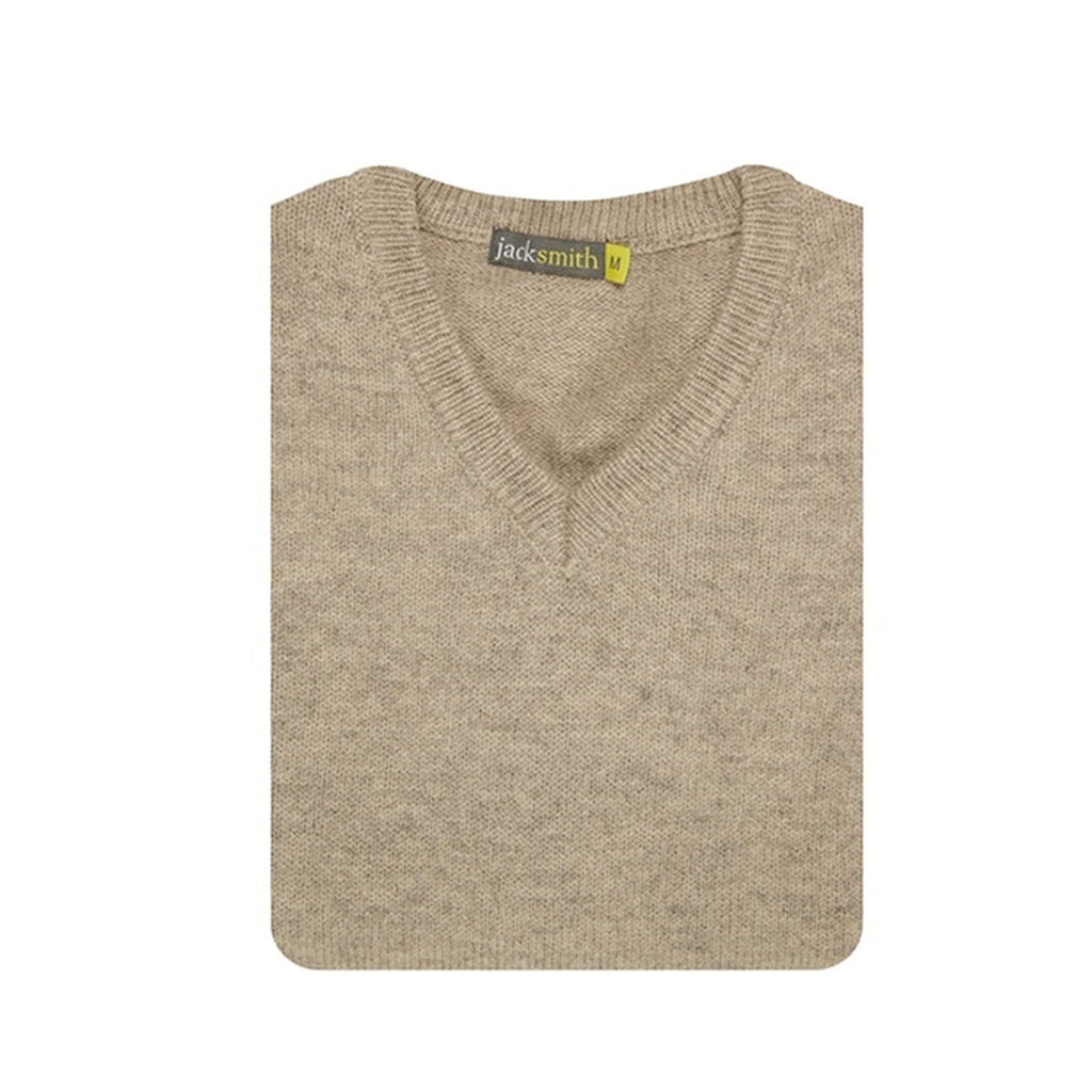 100% Shetland Ragg Wool V Neck Knit Jumper Pullover Mens Sweater Knitted - Oat Marle - 3XL