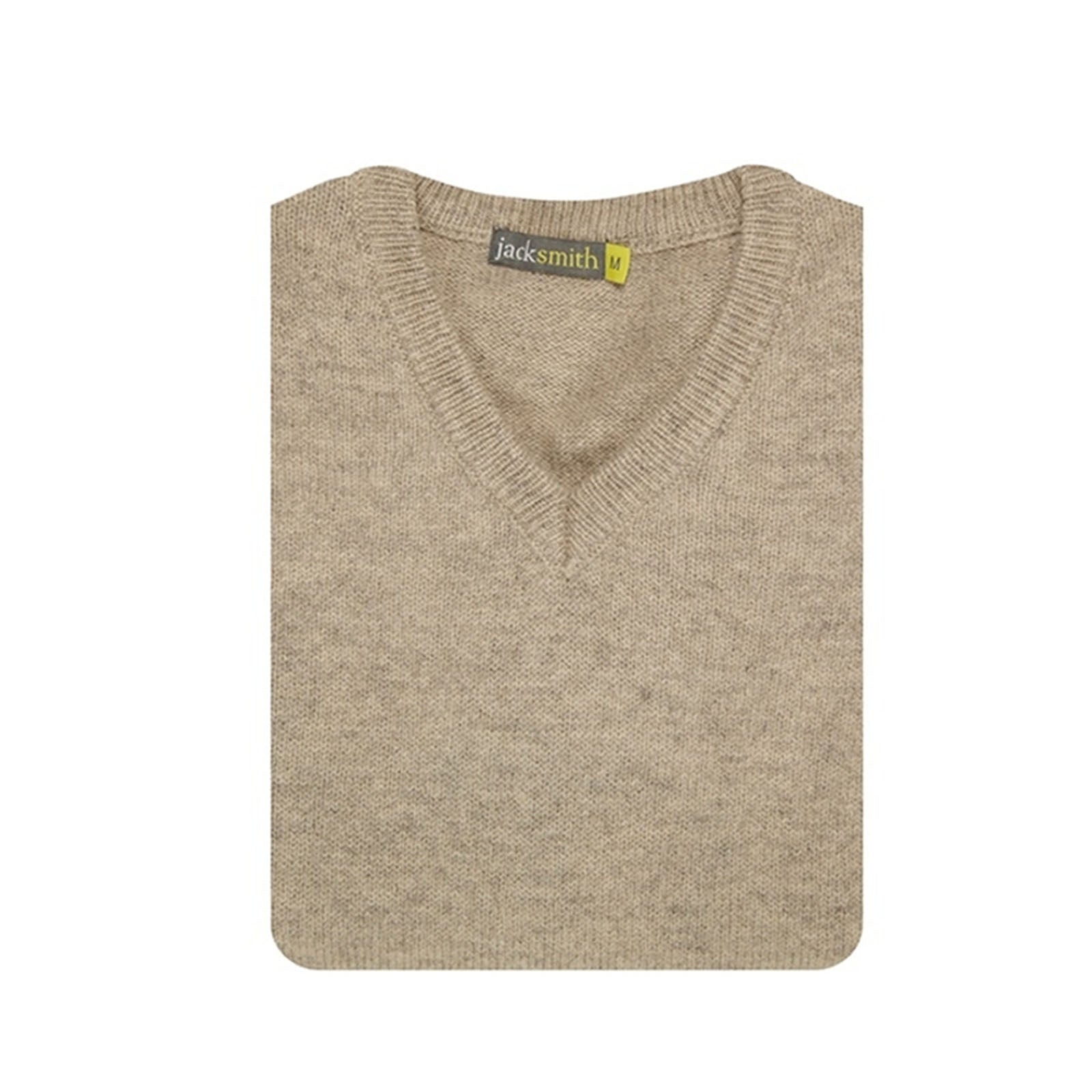 100% Shetland Ragg Wool V Neck Knit Jumper Pullover Mens Sweater Knitted - Oat Marle - L