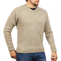 100% Shetland Ragg Wool V Neck Knit Jumper Pullover Mens Sweater Knitted - Oat Marle - XXL