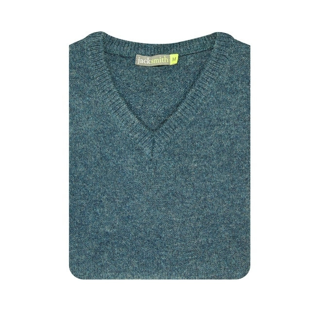 100% Shetland Ragg Wool V Neck Knit Jumper Pullover Mens Sweater Knitted - Sherwood - 5XL
