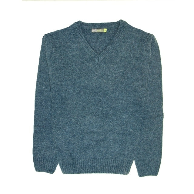100% Shetland Ragg Wool V Neck Knit Jumper Pullover Mens Sweater Knitted - Sherwood - 6XL