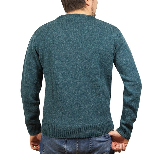 100% Shetland Ragg Wool V Neck Knit Jumper Pullover Mens Sweater Knitted - Sherwood - L